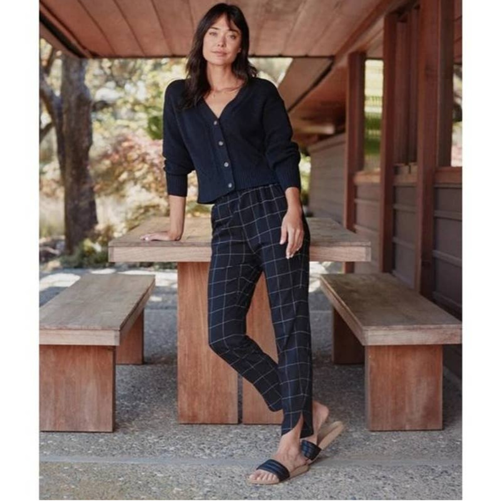 MARINE LAYER Allison Cropped Pant in Black Plaid Windowpane size Small
